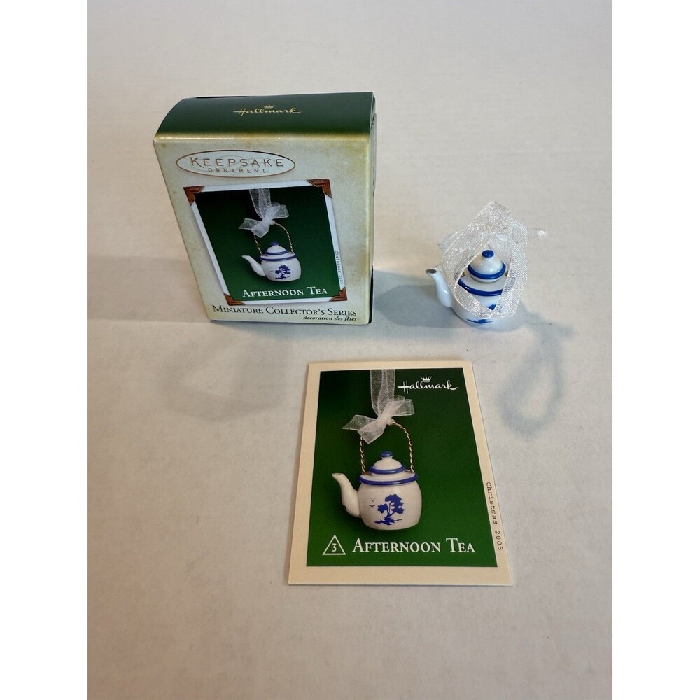 2005 Hallmark Keepsake Afternoon Tea Porcelain & Metal Teapot Miniature Ornament